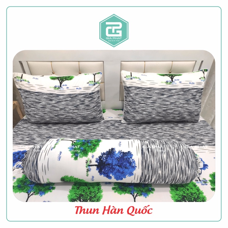 Bộ ga gối Thun Lạnh Hàn Quốc { 4 Món } họa tiết Cây Lá ( 1 ga bọc + 2 vỏ gối nằm + 1 vỏ gối ôm )