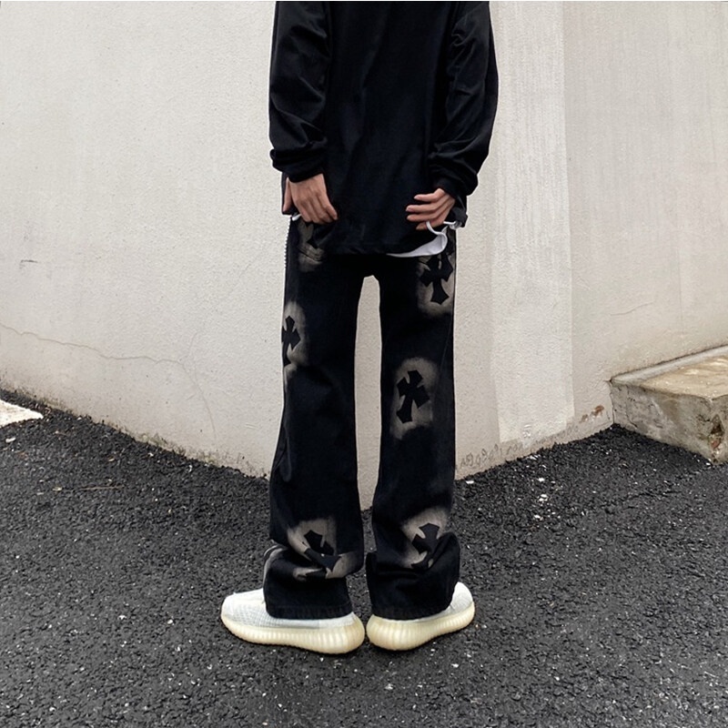 Quần jean dài AOKANG ống rộng phong cách đường phố Mỹ cá tính cho nam