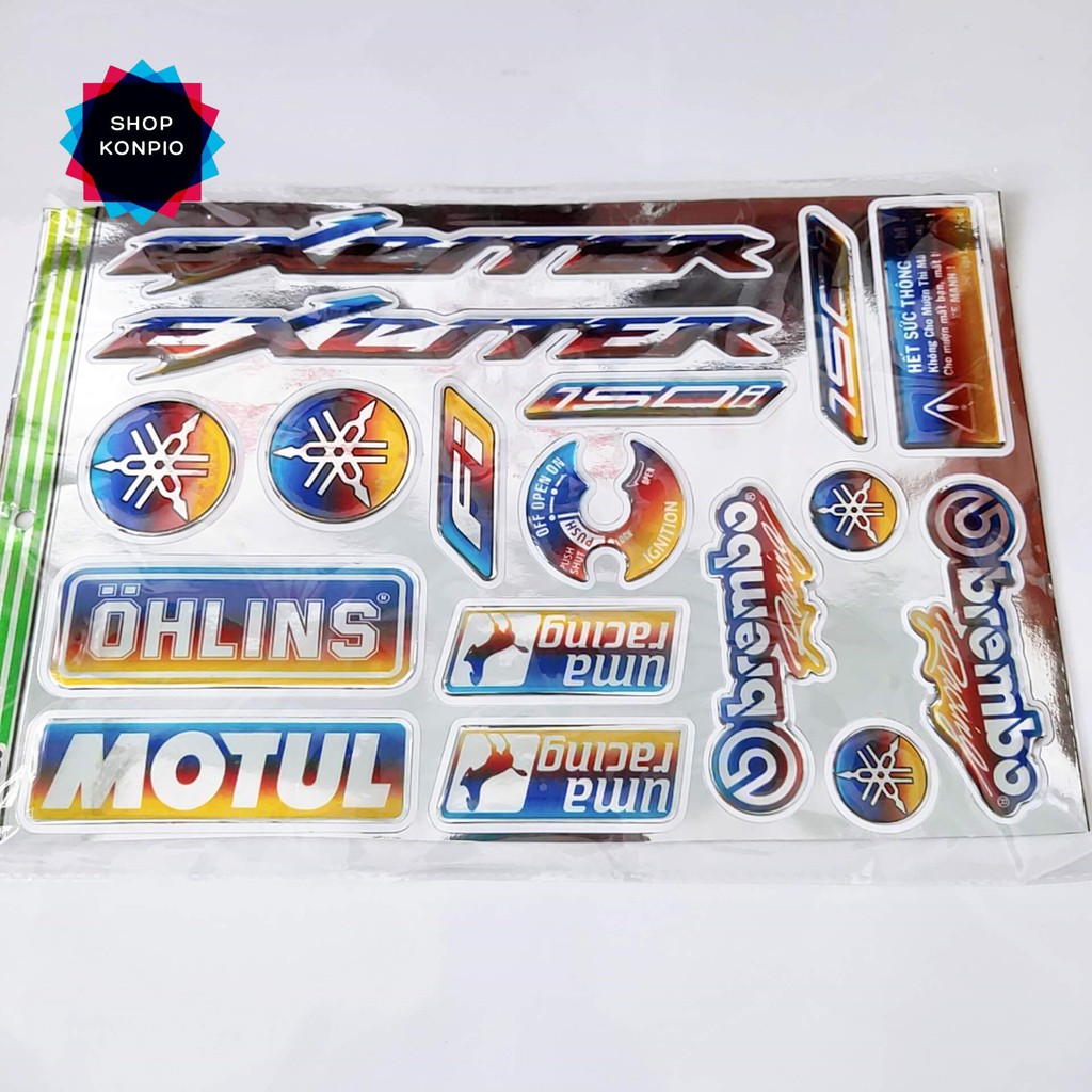 Bộ Tem Crom Dán Xe Exciter Dập Nổi Cao Cấp Chống Thấm Nước, Chống Bay Màu ( Sticker )