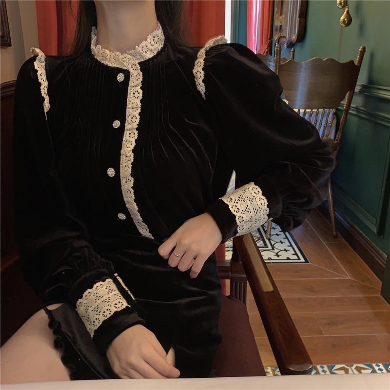 Áo nhung thiết kế cổ điển Pháp | BigBuy360 - bigbuy360.vn