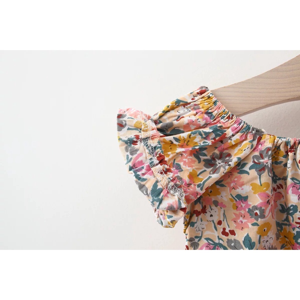 (7-14kg) Váy trẻ em Themoon Shop, váy hoa nhí nơ lưng phối voan màu hồng cute cho bé yêu, đầm trẻ con 6 tháng đến 3 tuổi