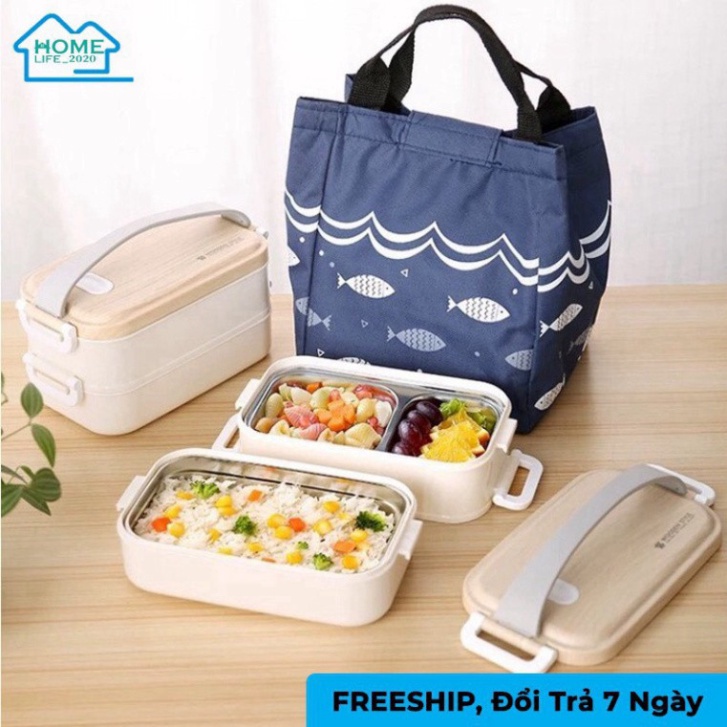 Hộp Đựng Cơm Trưa Cách Nhiệt 2 Tầng INOX 304 Hình Chữ Nhật 1.6L