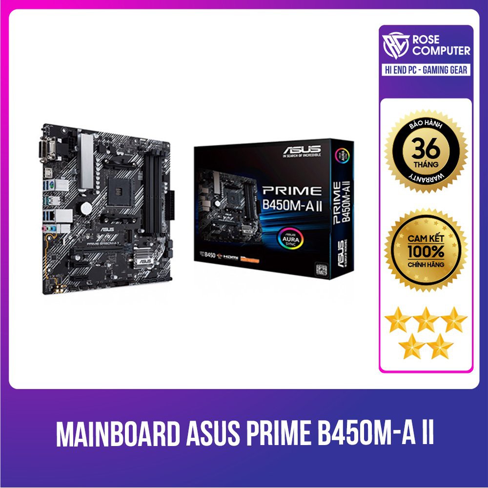 Mainboard ASUS PRIME B450M-A II (AMD B450, Socket AM4, M-ATX, 4 Khe Cắm Ram DDR4), hàng chính hãng, giá tốt