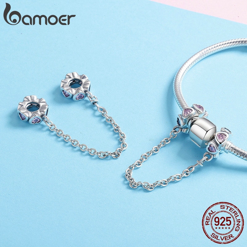 Hạt Charm Bamoer Bằng Bạc 925 Hình Trái Tim Phối Dây Xích Thời Trang