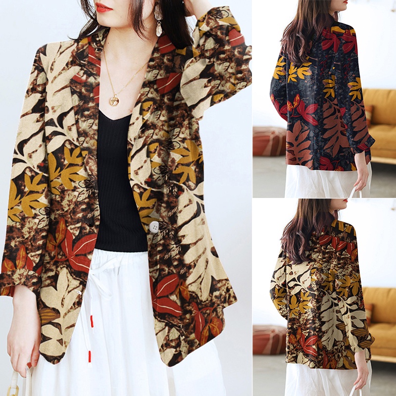 Áo khoác blazer ZANZEA dáng rộng tay dài bằng cotton có ve áo cho nữ | BigBuy360 - bigbuy360.vn