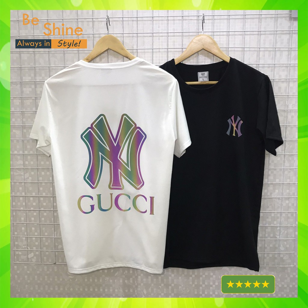 Áo Thun NY Unisex Form Rộng Phản Quang 7 Màu Thời Trang Nam Nữ Phong Cách Hàn Quốc