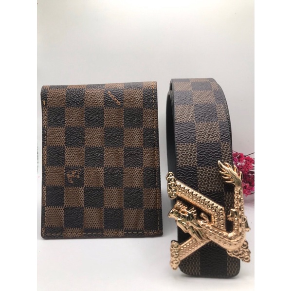 COMBO bộ caro nâu ròng - thắt lưng và ví - Dây nịt da và bóp da cao cấp new 2022 ( hàng HOTTREN )