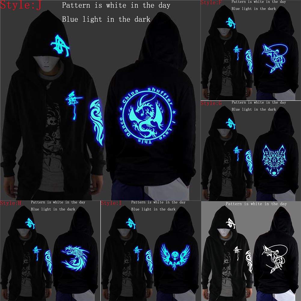 Áo hoodies tay dài in họa tiết sói màu dạ quang thời trang cá tính