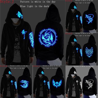 Áo hoodies tay dài in họa tiết sói màu dạ quang thời trang cá tính