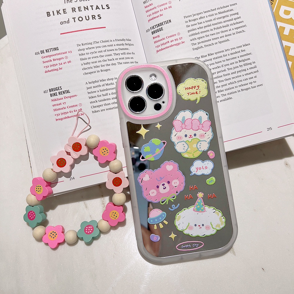 Ốp Điện Thoại Tráng Gương Hình Thỏ Dễ Thương Kèm Dây Đeo Cho Iphone 11 8 7 Plus SE2 XS XR 12 13 Mini PRO MAX