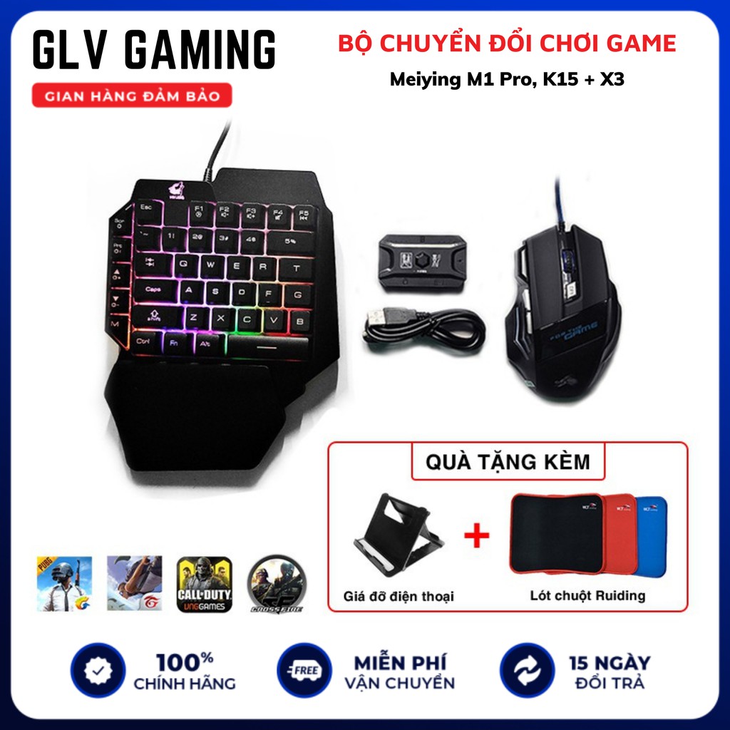 Combo Meiying M1 Pro bàn phím K15 và chuột X3 chơi PUBG Mobile, Free Fire, COD