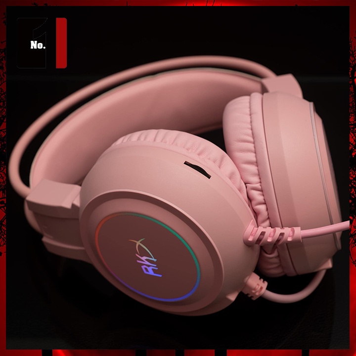 Tai Nghe Headphone Gaming Chụp Tai Màu Hồng RKX 7.1 Led RGB Tai Nghe Máy Tính Laptop Nghe Nhạc Có Mic