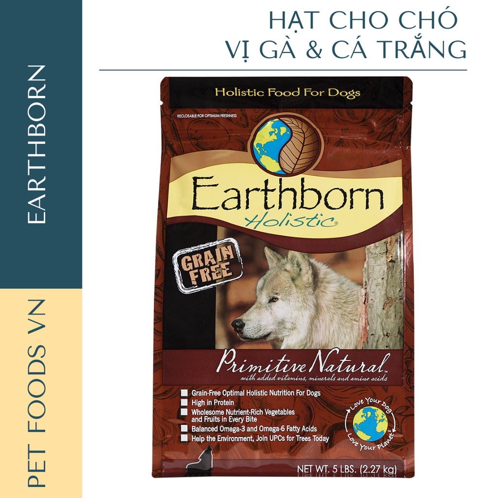 Hạt cho chó EARTHBORN Primitive Natural 2,5kg vị Gà &amp; Cá Trắng