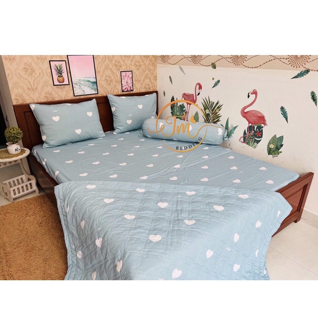 Bộ Drap 1m4 + mền Thắng lợi cao cấp chần gòn chuẩn logo thoáng mát (ga giường 5 món)