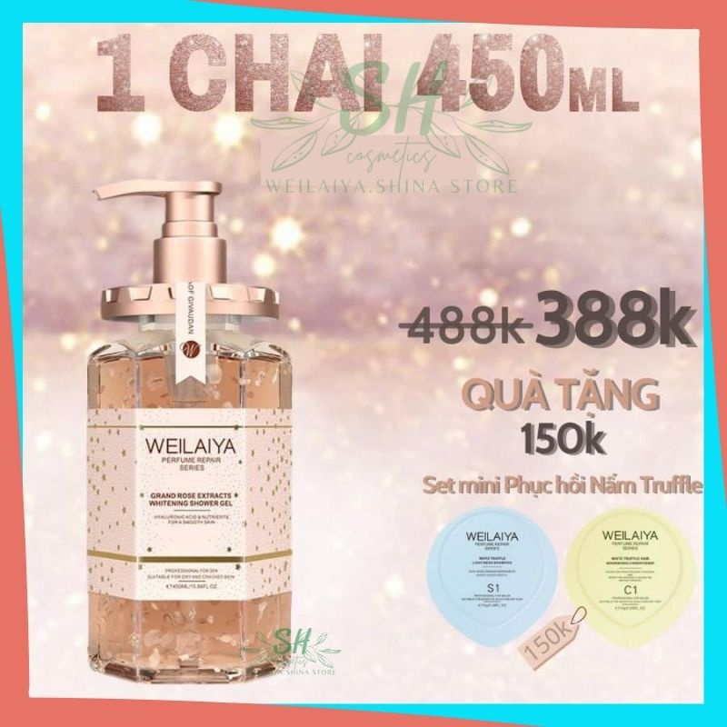 Sữa Tắm Trắng Da Weilaiya WST01 Tắm Trắng Dưỡng Ẩm Chống Lão Hóa Với Tinh Chất Hoa Hồng Damask Lưu Hương Nước Hoa