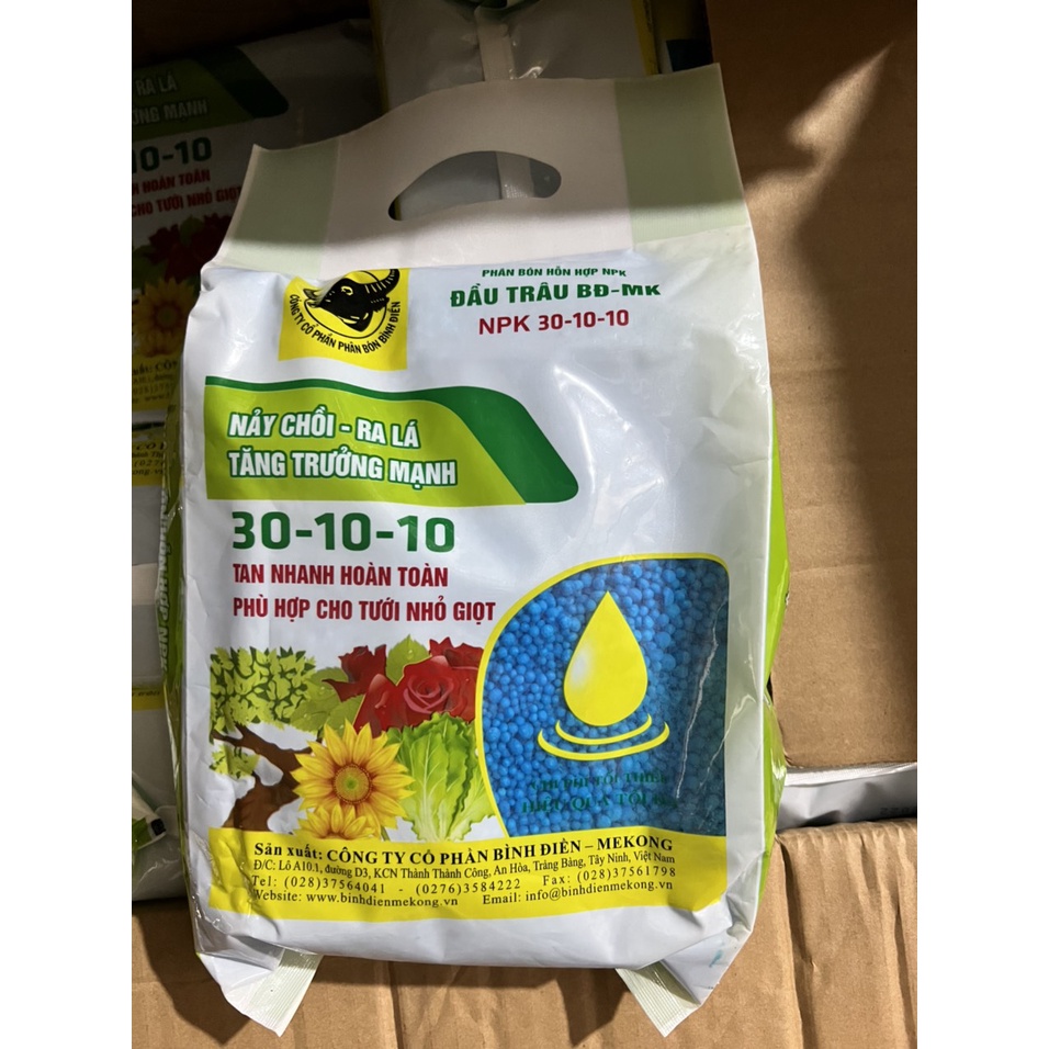 Phân bón NPK Đầu Trâu 30-10-10 ( Túi 1kg) - Siêu tăng trưởng bật mầm ra lá