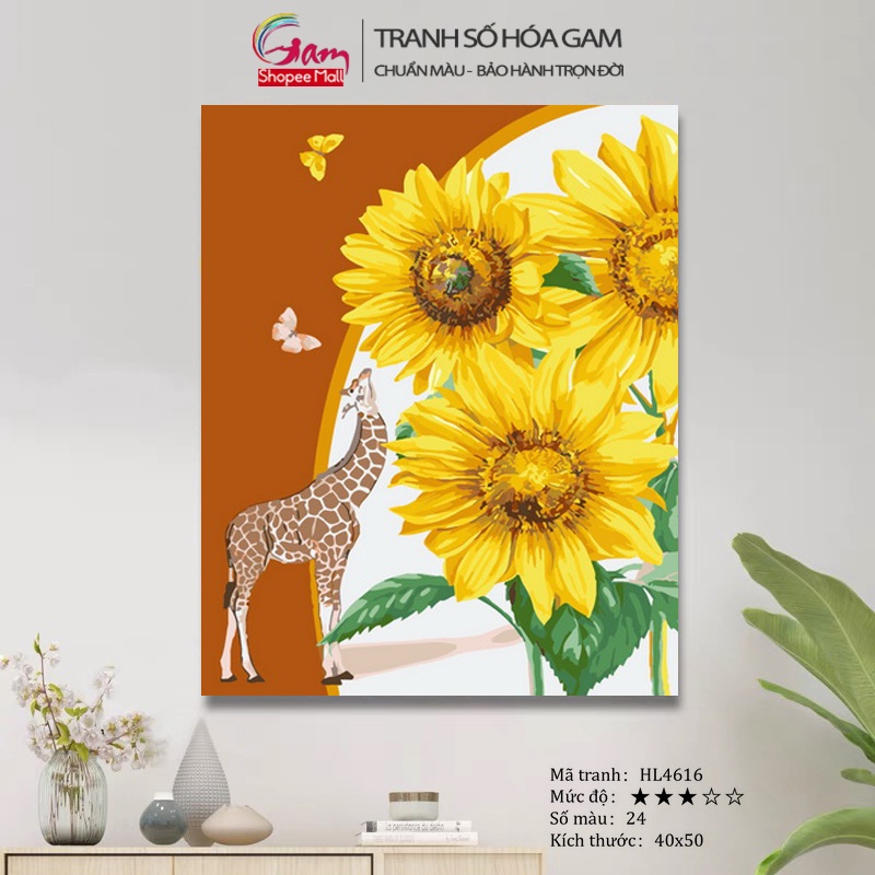 Tranh Sơn Dầu Số Hóa GAM Hoa Hướng Dương Đơn Giản Dễ Tô Có Khung Nâng Cấp Lọ Màu 5ml Kèm 2 Bộ Cọ HL4616