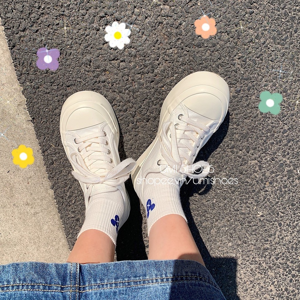 [LOẠI 1-SẴN] Giày thể thao nữ vải canvas đế bằng bánh mì cao 4cm hot mới ulzzang Basic màu đen/trắng/kem đẹp bata basic | BigBuy360 - bigbuy360.vn