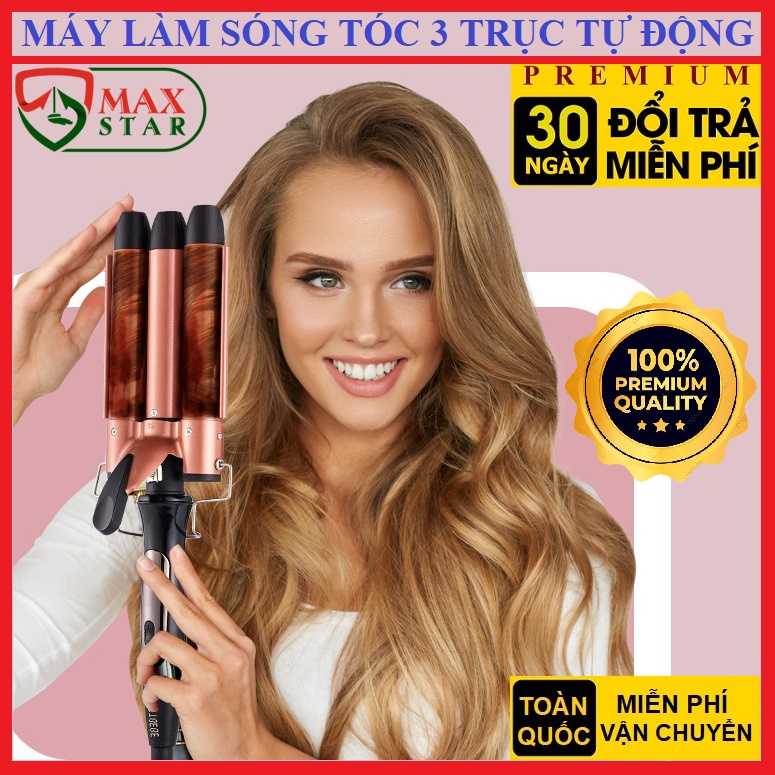 Máy làm sóng tóc 3 trục tự động cao cấp chính hãng Máy làm tóc xoăn Máy uốn tóc sóng nước ✅
