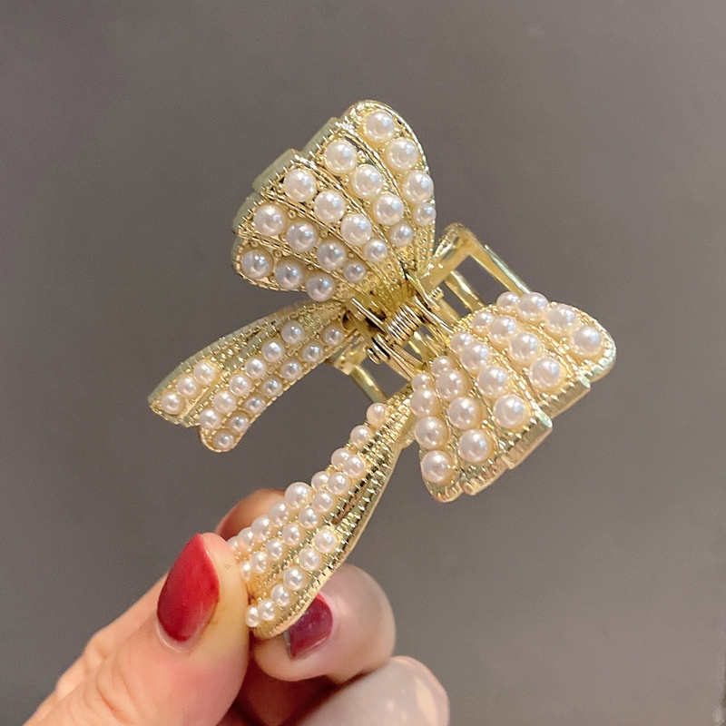 Kẹp Tóc Nơ Đính Đá Và Ngọc Trai Giả Phong Cách Vintage Mới