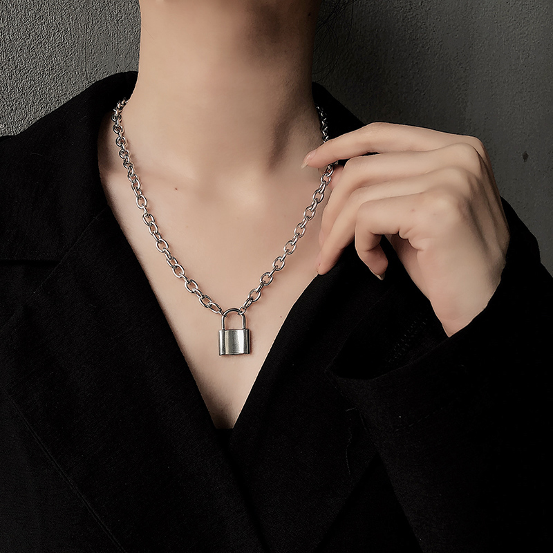 vòng cổ Thép Titan Mặt Hình Ổ Khóa Thời Trang Hip Hop