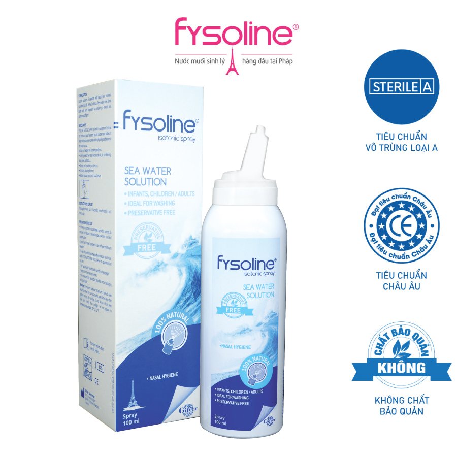 Fysoline - Xịt nước muối biển sâu Pháp 100ml - Vệ sinh, giữ ẩm, cân bằng sinh lý niêm mạc mũi
