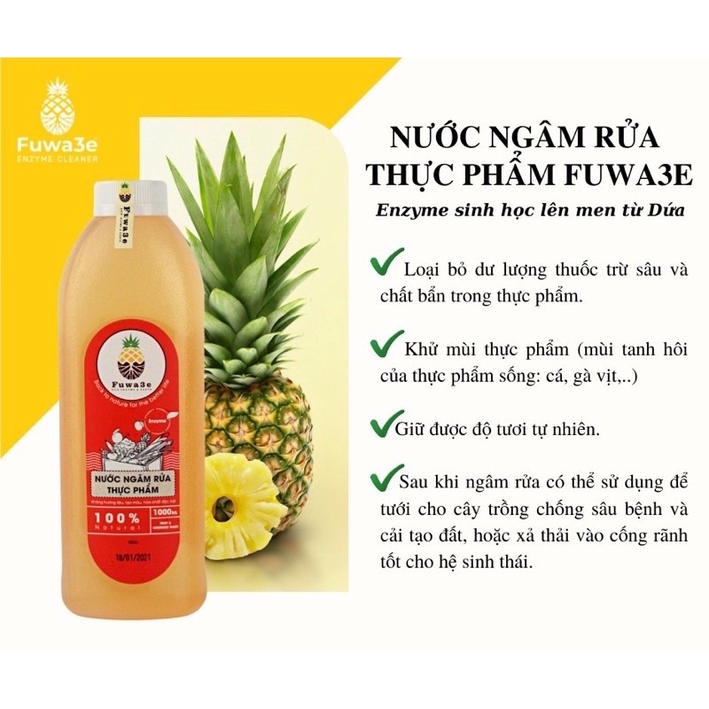 Nước ngâm rửa thực phẩm hữu cơ Fuwa3e chai 1 Lít