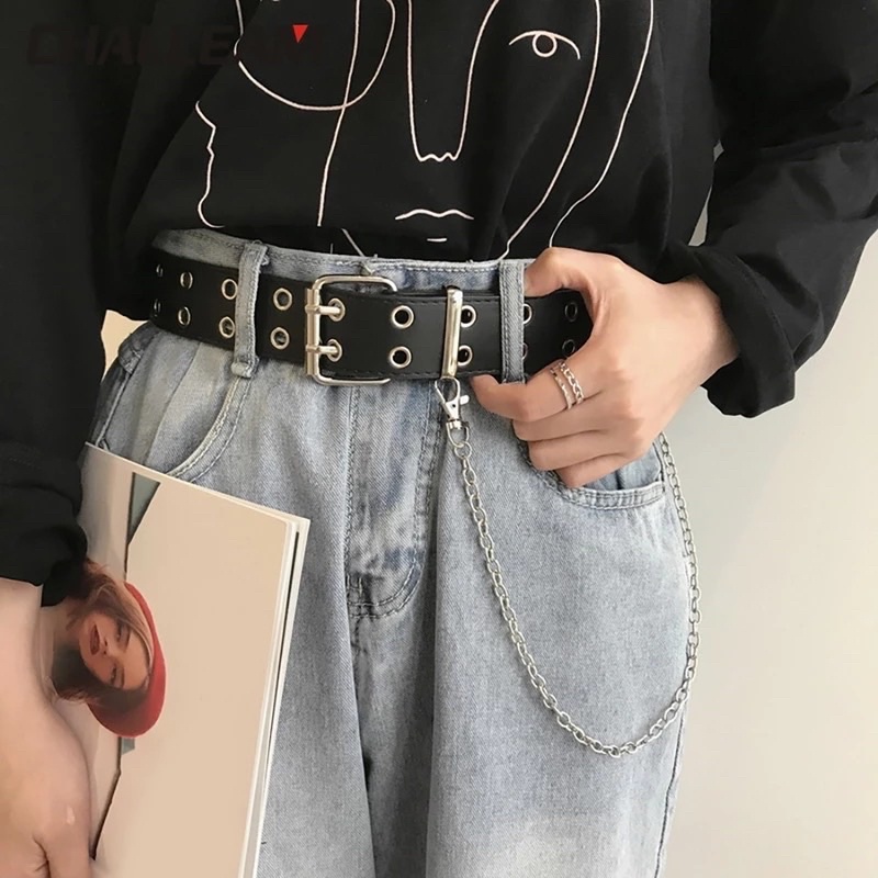 Thắt lưng Nam nữ Unisex nhiều lỗ tròn - Dây nịt lỗ tròn2 hàng không kèm Chain xích,TONGKHOQUANAONU