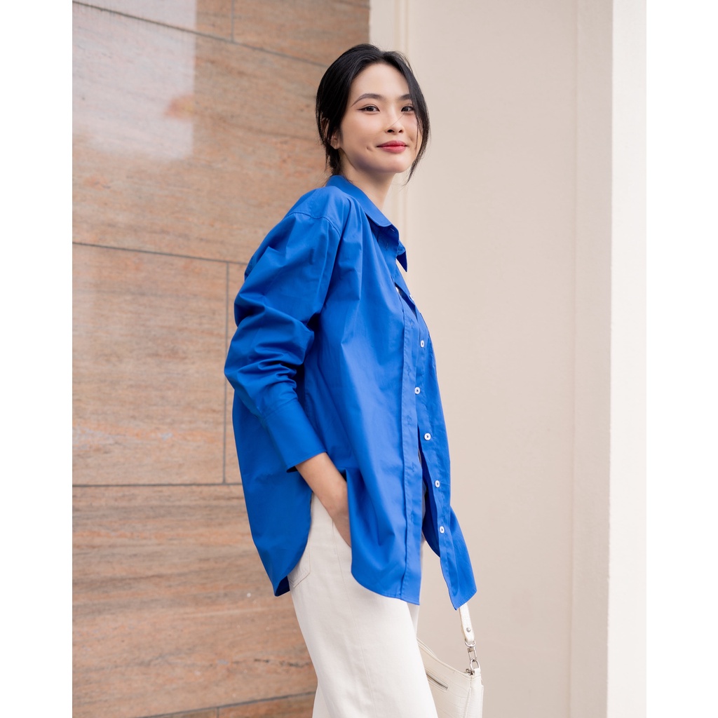 TheBlueTshirt - Áo Sơ Mi Nữ Phom Rộng Màu Xanh - Pillow Talk Oversized Shirt - Cobalt Blue