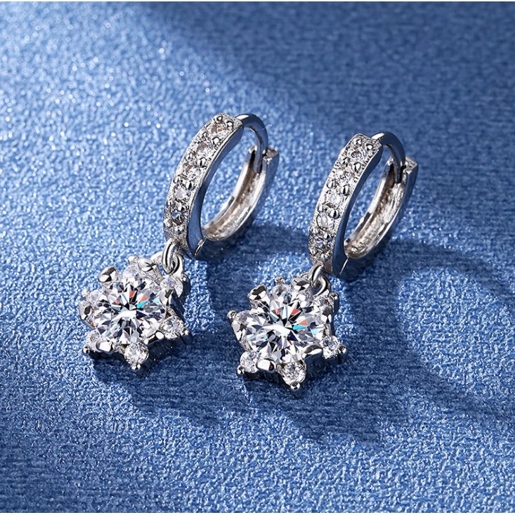 Thời trang Sun Flower Ring Earrings S925 Bạc cao Carbon Diamond Earrings Đối với phụ nữ