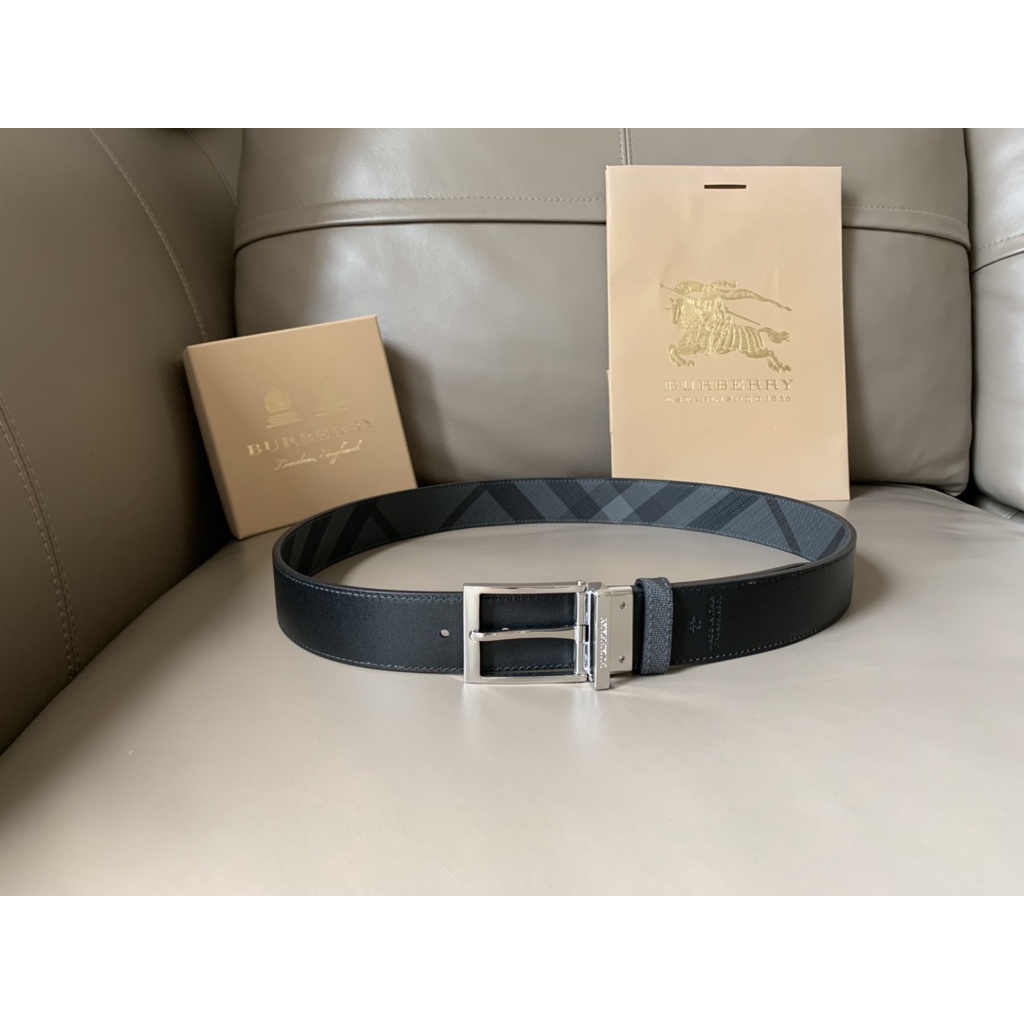 Thắt lưng nam da thật cao cấp Burberry BBR họa tiết caro cùng kiểu dáng trẻ trung
