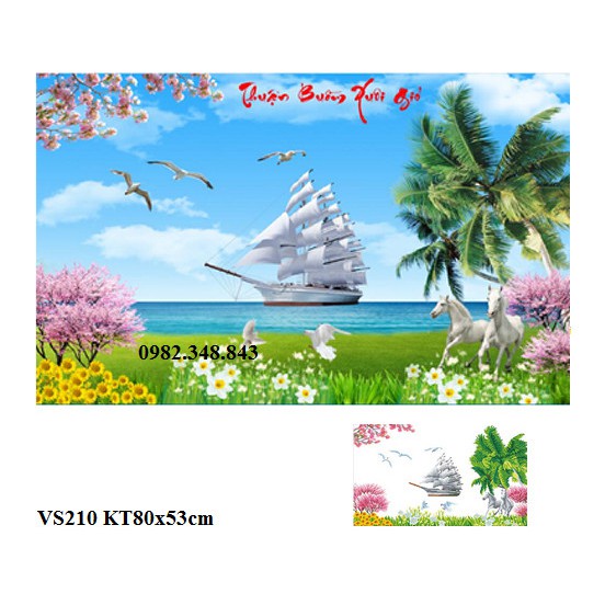 Tranh đính đá thuận buồm xuôi gió KT:80x53cm. Tranh gắn đá tự đính.