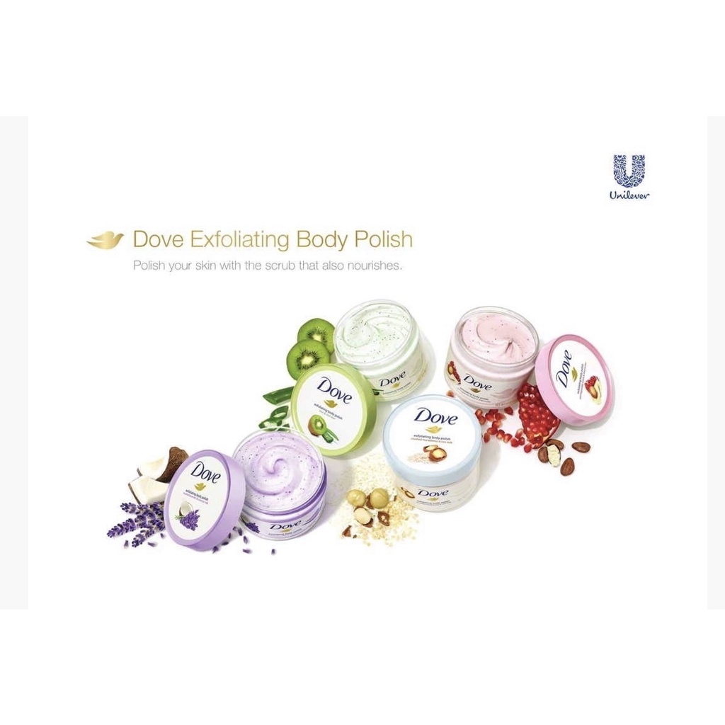 Tẩy Da Chết Toàn Thân Dove Exfoliating body, giúp da mịn màng, chiết xuất tự nhiên