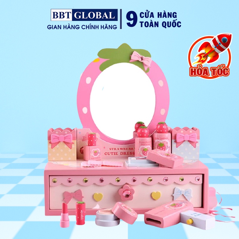 Đồ chơi trang điểm gỗ cao cấp cho bé gái, đầy đủ đồ như bàn trang điểm thật JYNC008 BBT GLOBAL