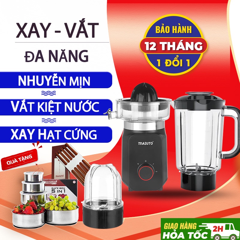 Máy xay sinh tố đa năng Masuto 2 cối say vắt cam đồng thời siêu nhanh nhuyễn chỉ 10s COMBO