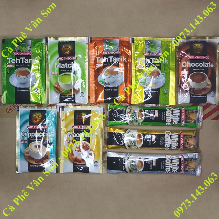 Combo 10 gói nhỏ Trà Sữa và Cà Phê Trắng Aik Cheong - White Coffee, Teh Tarik