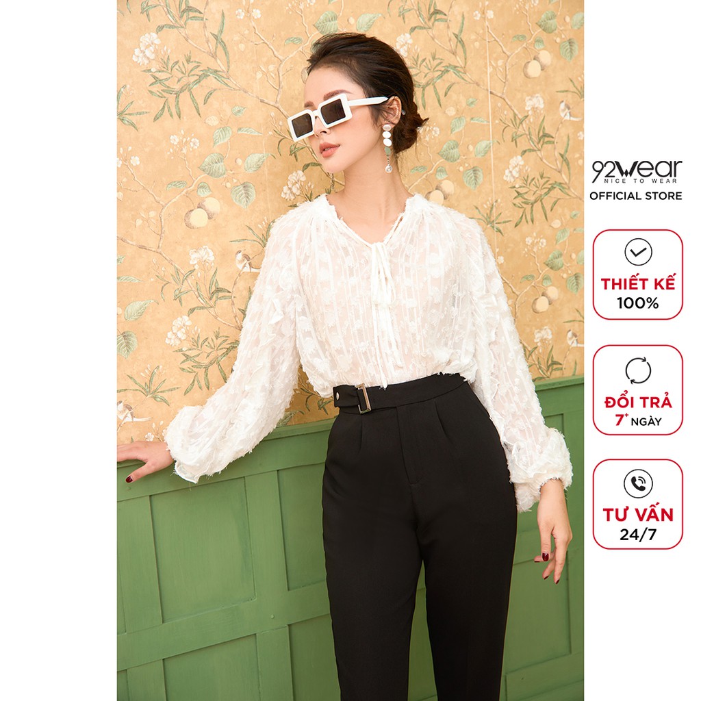 Áo sơ mi voan nữ 92WEAR thiết kế tay raglan phù hợp công sở ASC0107