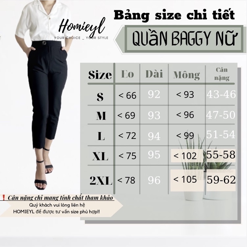 Quần baggy nữ lưng cao đai tròn cạp cao công sở Homieyl cao cấp chất vải đẹp, quần tây nữ lưng cao màu đen đi học đi làm