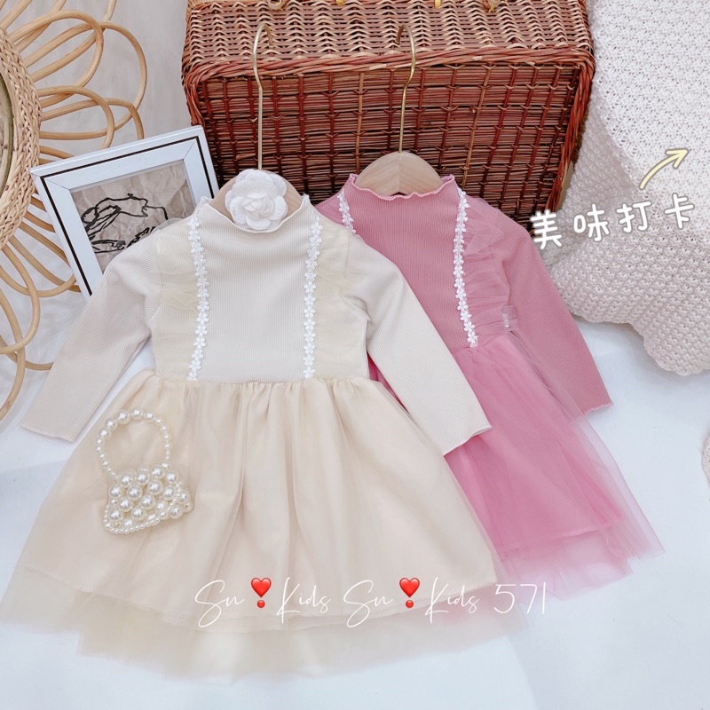 |FAMARAL1 giảm 10k cho đơn 50k|Váy len nhung phối ren SN kids