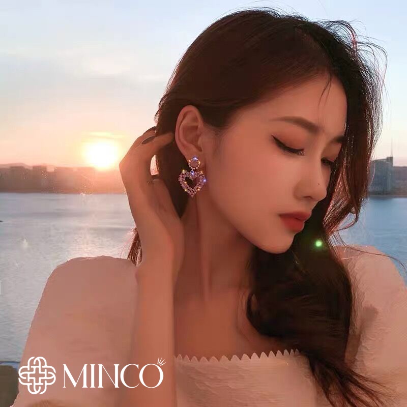 Bông tai nữ đính đá trái tim Minco Accessories phụ kiện trang sức sang chảnh BT198