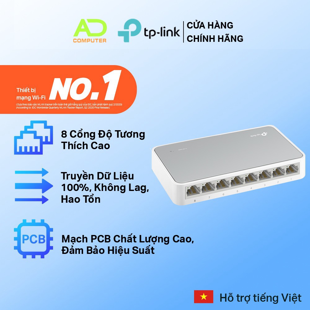 Bộ Chia Tín Hiệu Để Bàn 8 Cổng 10/100Mbps Tplink SF1008D - Hàng Chính Hãng