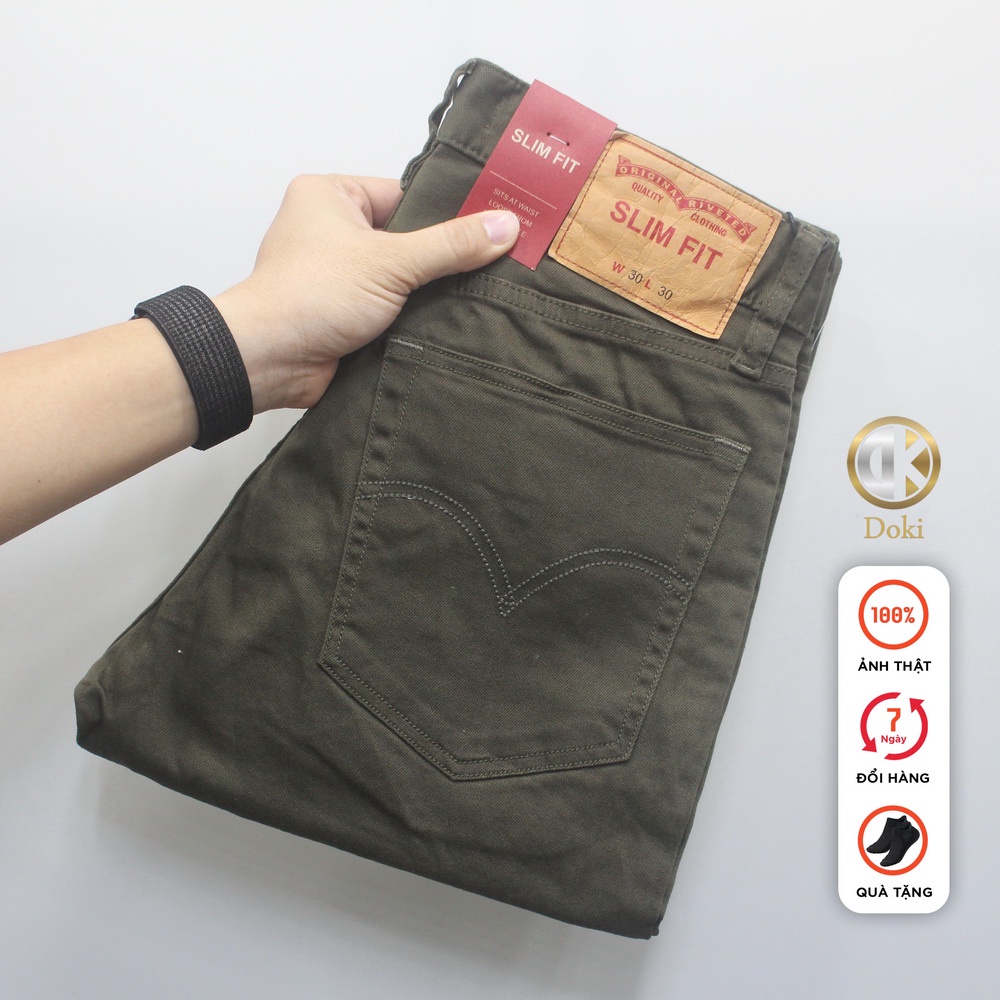 Quần Kaki Jean Màu Xanh Rêu DKA-12, Quần Kaki Nam dáng ôm đứng, Chất vải co giãn thoải mái - Doki