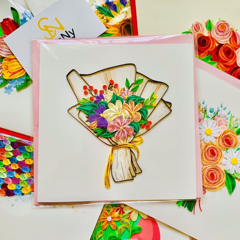 Thiệp Quilling Card giấy xoắn Handmade quà tặng lưu niệm hình ảnh các loại hoa kích thước 15x15cm