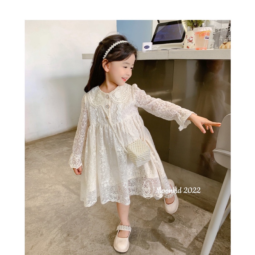 Váy ren trắng mùa thu bé gái