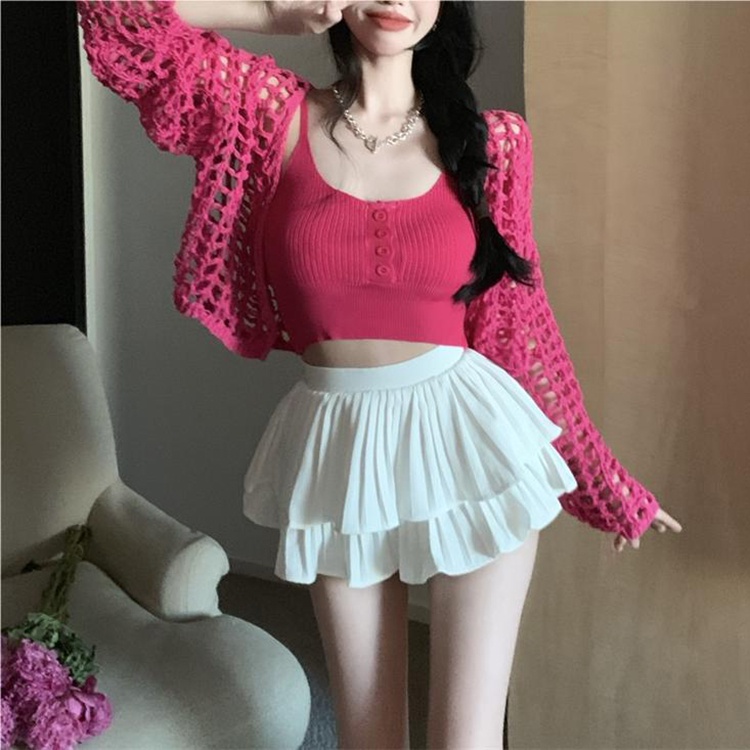 IELGY    Bộ Áo Khoác cardigan Dáng Rộng + Áo Sát Nách Xinh Xắn Cho Nữ