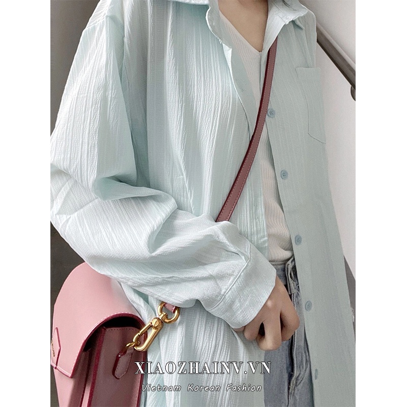 Xiaozhainv Áo Sơ Mi Tay Dài Dáng Rộng Màu Trơn Chống Nắng Thời Trang Mùa Hè Mới