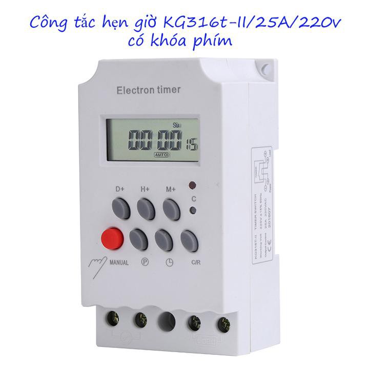 Timer hẹn giờ tự động 16 chương trình KG316T-II 25A 220V - công tắc điện hẹn giờ CÓ KHÓA PHÍM