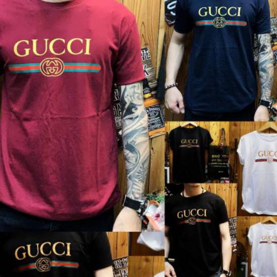Hàng Mới Về Áo Thun Nam Tay Ngắn In Chữ gucci 4 Màu Thời Trang