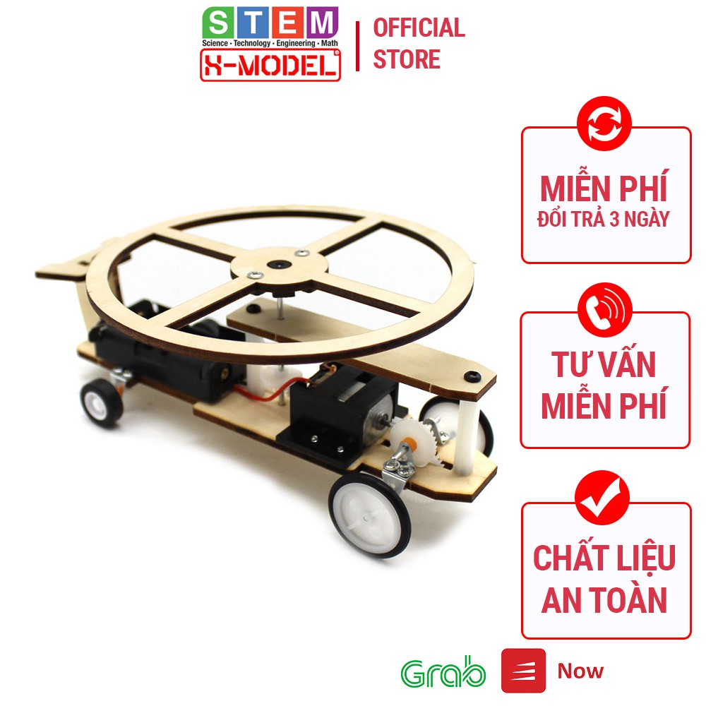 Xe ô tô có cánh quạt trên đầu STEM ST37 bằng gỗ cho bé, Đồ chơi sáng tạo STEM tự lắp ráp [ Giáo dục STEAM]