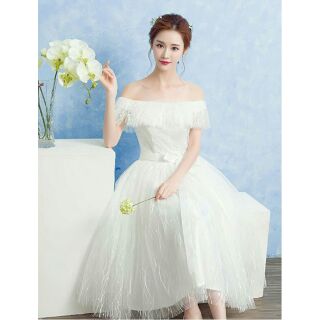 Đầm xòe trễ vai ren giọt nước